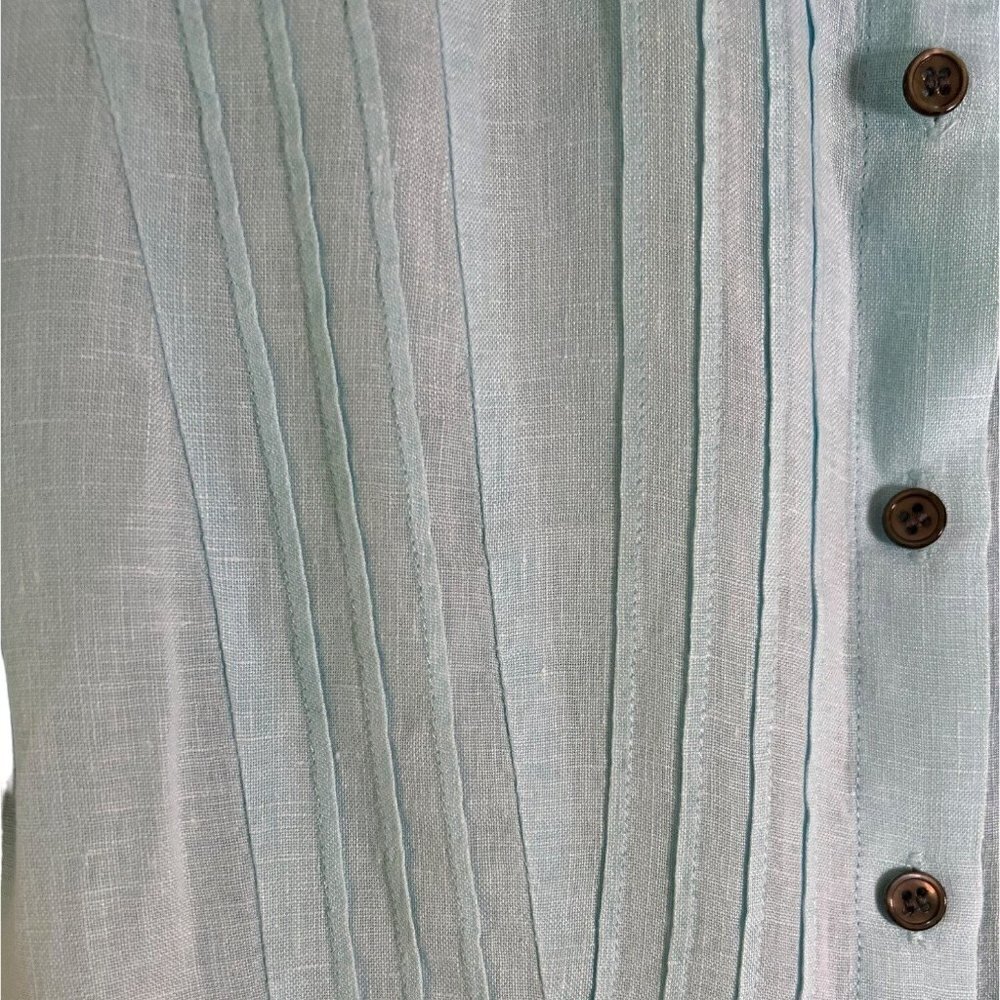 J. Jill Women's 100% Linen Blue Button Down Pintuck Blouse Size Medium - Picture 7 of 12